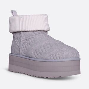 UGG CLASSIC MINI PLATFORM FELTED GREY SHEEPSKIN WOMEN'S BOOTS SIZE US 8